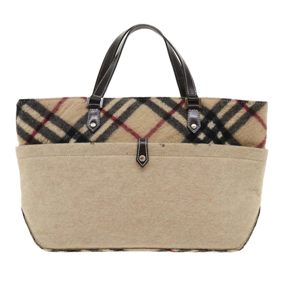 BURBERRY Nova Check Blue Label Tote Bag Wool Beige Auth bs6452 - Picture 13 of 16